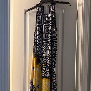 MSK Navy and Yellow Patterned Maxi Dress